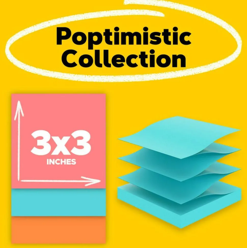 Post-it Dispenser Notes Original Pop-up Refill Cabinet Pack, 3" x 3", Poptimistic Collection Colors, 100 Sheets/Pad, 18 Pads/Pack