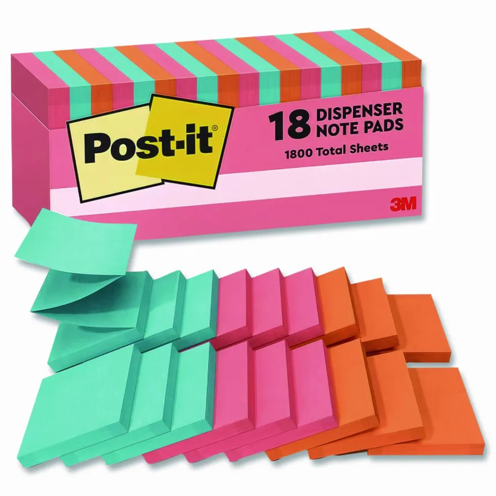 Post-it Dispenser Notes Original Pop-up Refill Cabinet Pack, 3" x 3", Poptimistic Collection Colors, 100 Sheets/Pad, 18 Pads/Pack