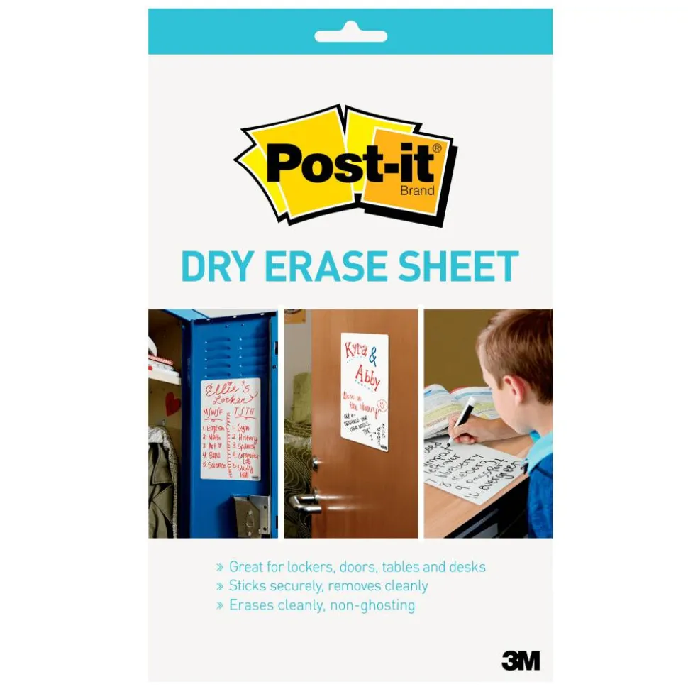 Post-it Dry Erase Sheets, 7 in x 11.3 in, 1 Pack, 3 Sheets/Pack, White, DEFSHEETS-3PK