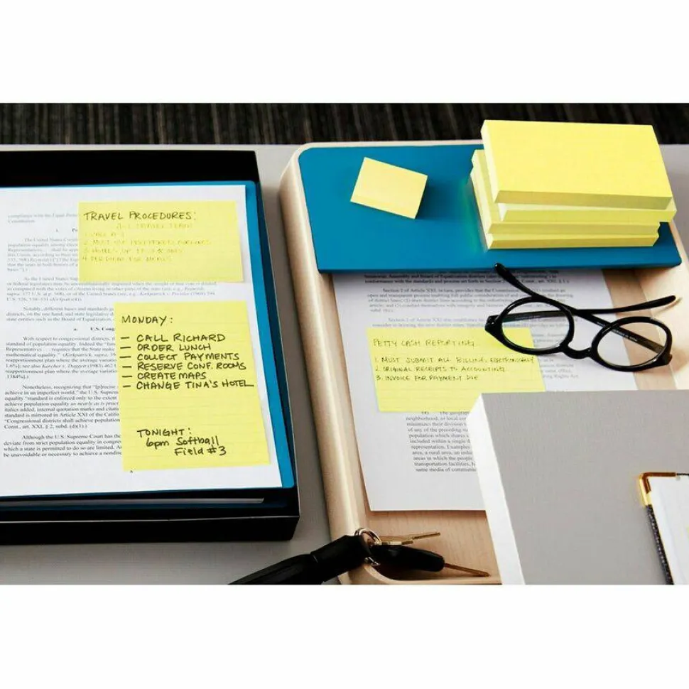 Post-it Greener Notes, 4 in. x 6 in., 12 Pads, 100 Sheets/Pad, Canary Yellow, Lined