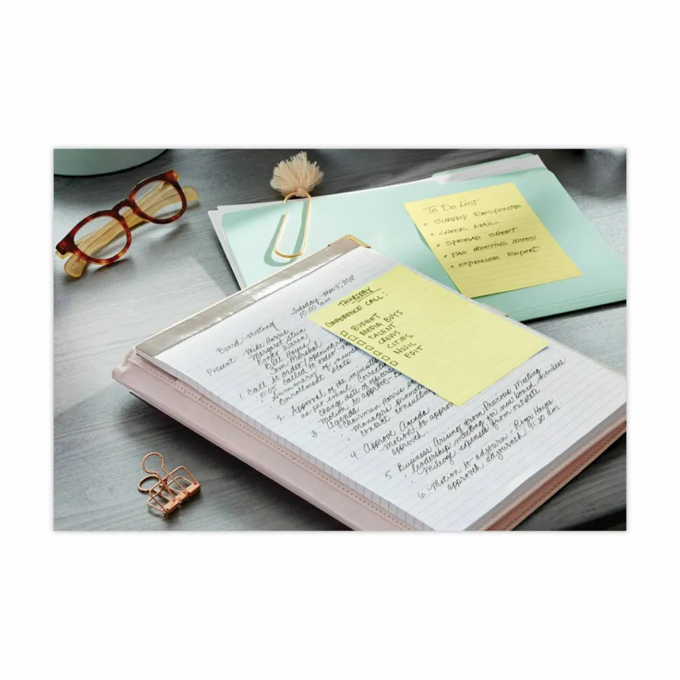 Post-it Greener Notes, 4 in. x 6 in., 12 Pads, 100 Sheets/Pad, Canary Yellow, Lined
