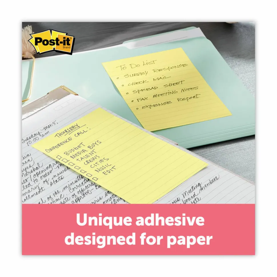 Post-it Greener Notes, 4 in. x 6 in., 12 Pads, 100 Sheets/Pad, Canary Yellow, Lined