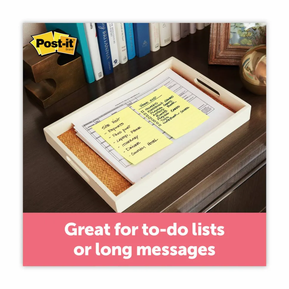 Post-it Greener Notes, 4 in. x 6 in., 12 Pads, 100 Sheets/Pad, Canary Yellow, Lined