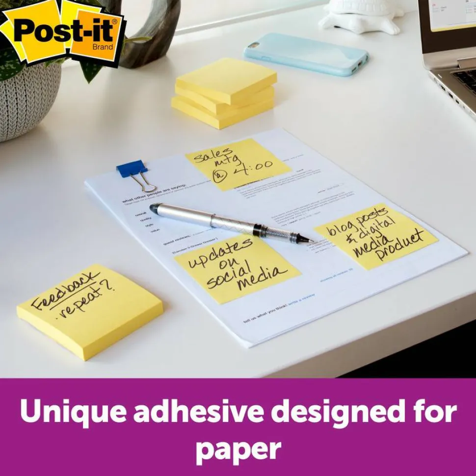 Post-it Greener Pop Up Notes, 12 Pads, 100 Sheets, 3 in x 3 in, 100% Recycled, Clean Removal, School Supplies & Office Products - R330RP12YW
