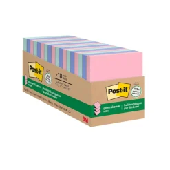 Post-it Greener Pop Up Notes, 3 in x 3 in, 18 Pads, 100 Sheets/Pad, Clean Removal, School and Office Supplies, Sticky Notes for Vertical Surfaces