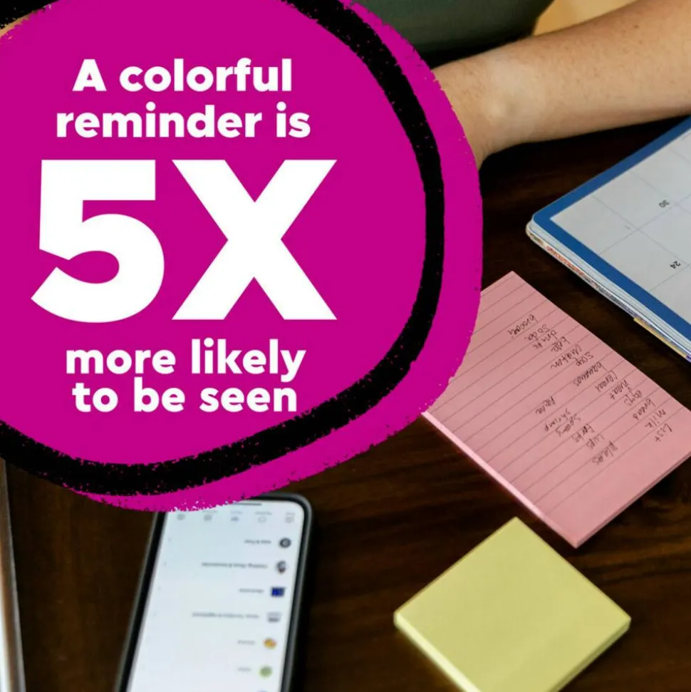 Post-it Notes, 4 in x 6 in, 5 Pads, 100 Sheets/Pad, Lined, Clean Removal, School Supplies and Office Products, Canary Yellow