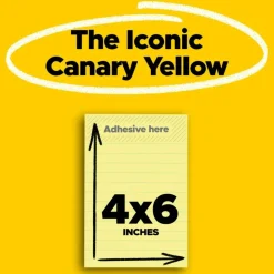 Post-it Notes, 4 in x 6 in, 5 Pads, 100 Sheets/Pad, Lined, Clean Removal, School Supplies and Office Products, Canary Yellow