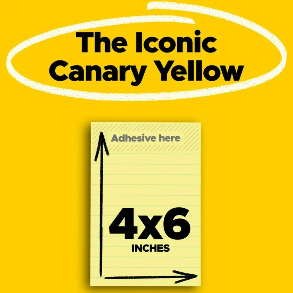 Post-it Notes, 4 in x 6 in, 5 Pads, 100 Sheets/Pad, Lined, Clean Removal, School Supplies and Office Products, Canary Yellow