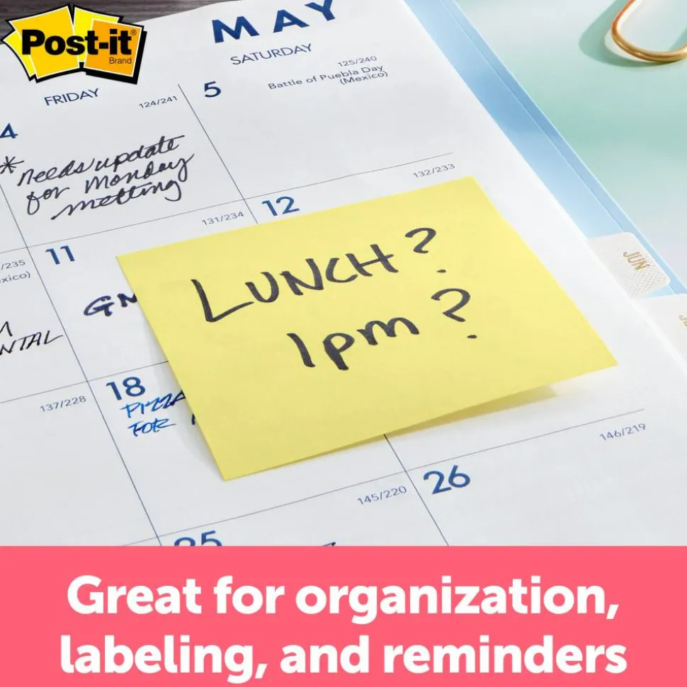 Post-it Notes, 3" x 3", Canary Yellow, 90 Sheets, Pack Of 18 Pads