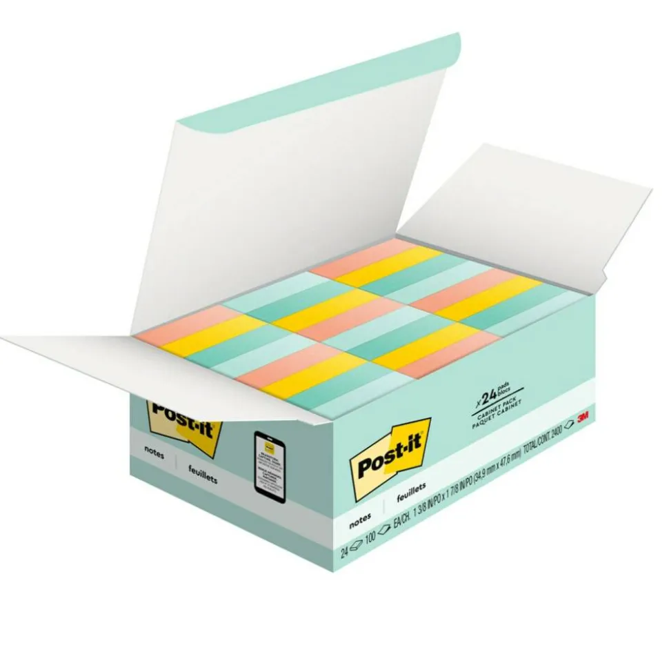 Post-it Notes, 1.38 x 1.88 in, 24 Bulk Mini Sticky Note Pads, 100 Sheets/Pad, School Supplies and Office Products, Beachside Café