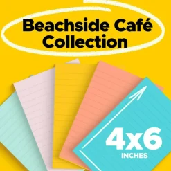 Post-it Notes, 4 x 6 in, 5 Lined Sticky Note Pads, 100 Sheets/Pad, School Supplies and Office Products, Beachside Café