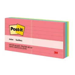 Post-it Notes, 3 x 3 in, 6 Lined Sticky Note Pads, 100 Sheets/Pad, Office Products, Notes for Vertical Surfaces and Monitors, Poptimistic