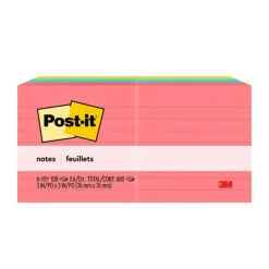 Post-it Notes, 3 x 3 in, 6 Lined Sticky Note Pads, 100 Sheets/Pad, Office Products, Notes for Vertical Surfaces and Monitors, Poptimistic