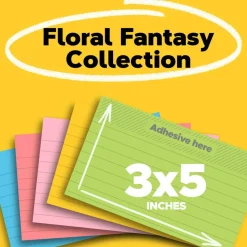 Post-it Notes, 3 x 5 in, 5 Lined Sticky Note Pads, 100 Sheets/Pad, School Supplies and Office Products, Floral Fantasy
