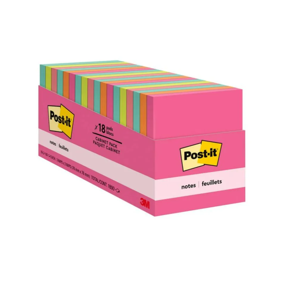 Post-it Notes, 3 x 3 in, 18 Sticky Note Pads, 100 Sheets/Pad, School Supplies and Office Products, Poptimistic