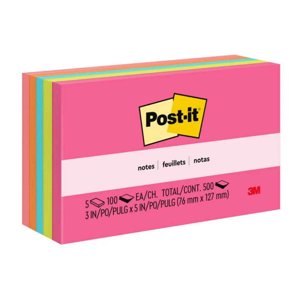 Post-it Notes, 3 x 5 in, 5 Sticky Note Pads, 100 Sheets/Pad, School Supplies and Office Products, Poptimistic