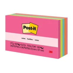 Post-it Notes, 3 x 5 in, 5 Sticky Note Pads, 100 Sheets/Pad, School Supplies and Office Products, Poptimistic