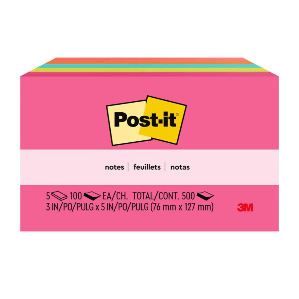 Post-it Notes, 3 x 5 in, 5 Sticky Note Pads, 100 Sheets/Pad, School Supplies and Office Products, Poptimistic