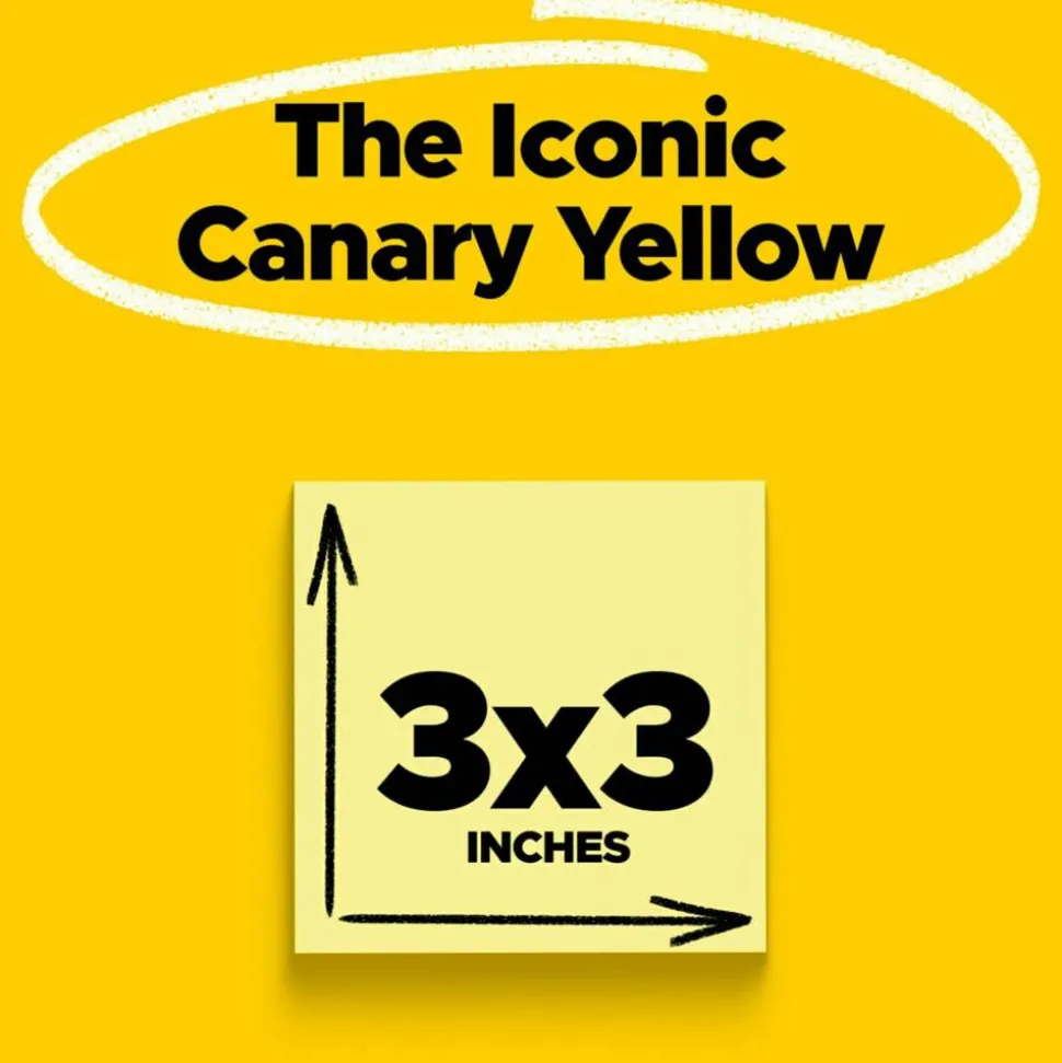 Post-it Notes, 3 x 3 in, 12 Sticky Note Pads, 100 Sheets/Pad, School Supplies and Office Products, The Iconic Canary Yellow Note