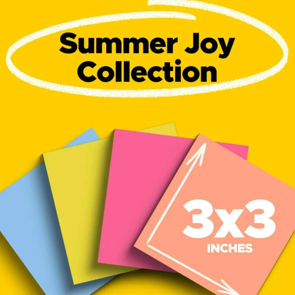 Post-it Notes Super Sticky Note Pads in Summer Joy Collection Colors, 3" x 3", Summer Joy Collection Colors, 70 Sheets/Pad, 24 Pads/Pack