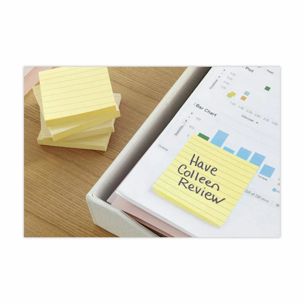 Post-it Original Lined Notes, Canary Yellow, 3" x 5" , 100 Sheets/Pad, 12 Pads/PK