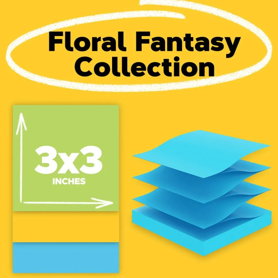 Post-it Pop Up Notes, 3 in x 3 in, 18 Pads, 100 Sheets/Pad, Clean Removal, School Supplies and Office Products, Floral Fantasy Collection