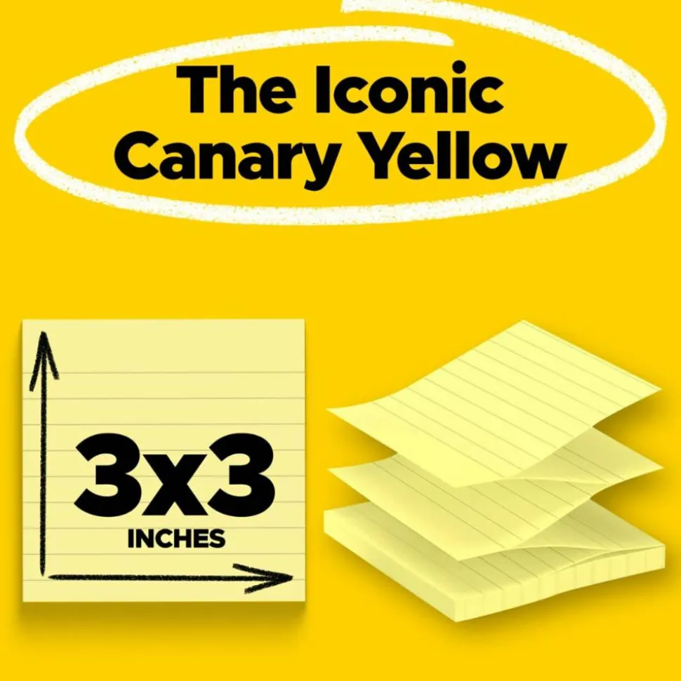 Post-it Pop Up Notes, 3 x 3 in, 6 Lined Sticky Note Pads, 100 Sheets/Pad, Accordion Sticky Notes Works with Pop Up Dispenser, Canary Yellow