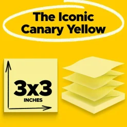 Post-it Pop Up Notes, 3 x 3 in, 12 Sticky Note Pads, 100 Sheets/Pad, Accordion Sticky Notes Works with Pop Up Dispenser, Canary Yellow