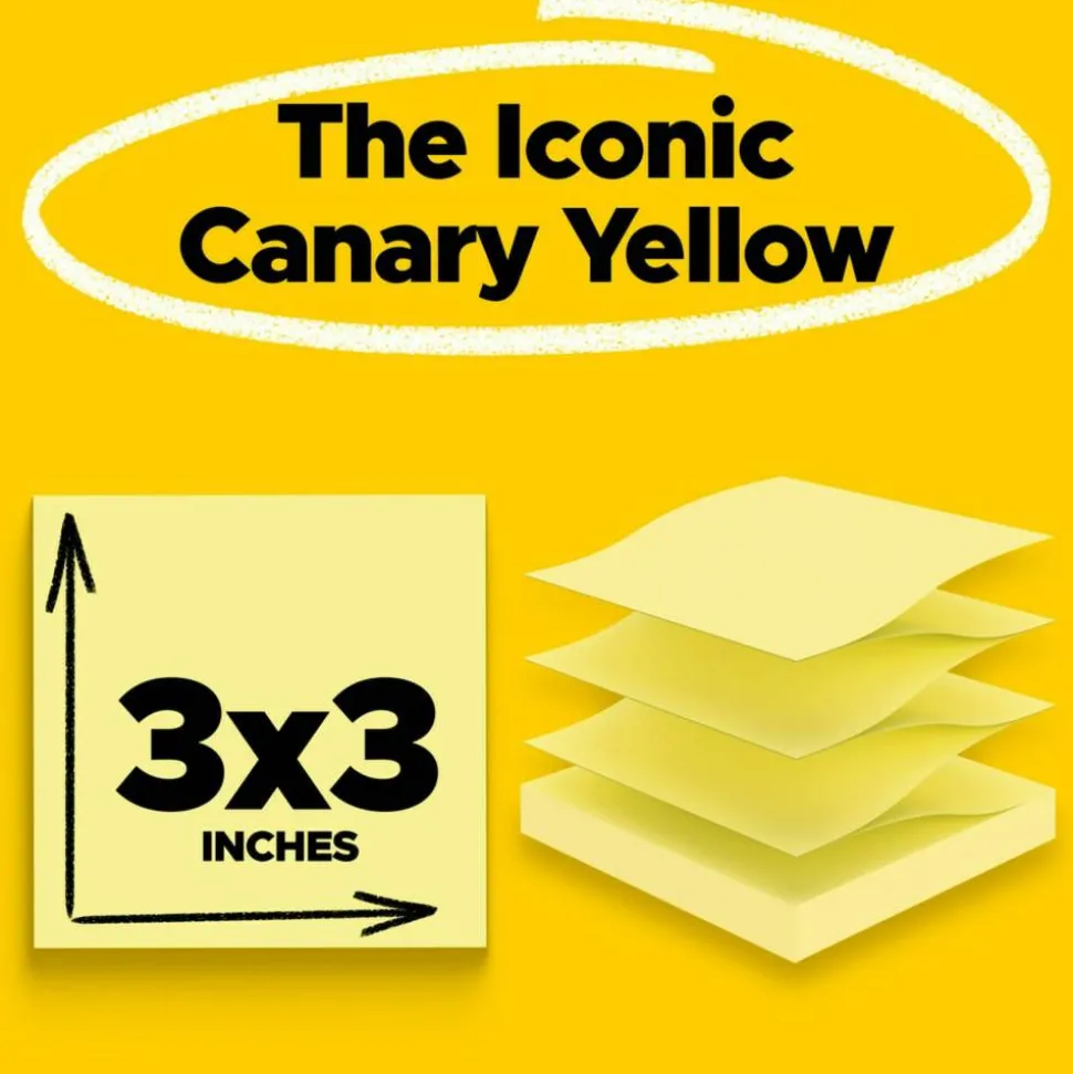 Post-it Pop Up Notes, 3 x 3 in, 12 Sticky Note Pads, 100 Sheets/Pad, Accordion Sticky Notes Works with Pop Up Dispenser, Canary Yellow