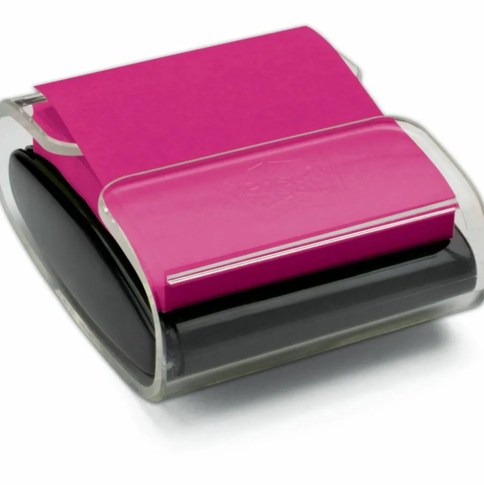 Post-it Pop Up Notes Dispenser, 3 in x 3 in, 1 Dispenser, 2 Pads, 45 Sheets/Pad, Black Base Clear Top, Sticky Notes Holder for Desk or Classroom