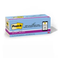 Post-it Recycled Super Sticky Notes, 70 Sheets, 24 Pads, 3 in x 3 in, 100% Recycled, 2x Sticking Power, School Supplies & Office Products