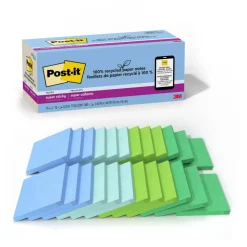 Post-it Recycled Super Sticky Notes, 70 Sheets, 24 Pads, 3 in x 3 in, 100% Recycled, 2x Sticking Power, School Supplies & Office Products