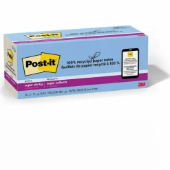 Post-it Recycled Super Sticky Notes, 70 Sheets, 24 Pads, 3 in x 3 in, 100% Recycled, 2x Sticking Power, School Supplies & Office Products