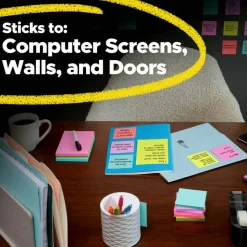 Post-it Super Sticky Notes, 3 x 3 in, 5 Sticky Note Pads, 90 Sheets/Pad, 2X the Sticking Power, School Supplies and Office Products, Supernova Neons