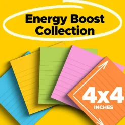Post-it Super Sticky Notes, 4 in x 4 in, 6 Pads, 90 Sheets/Pad, Lined, 2x the Sticking Power, School and Office Supplies, Sticky Notes for Surfaces