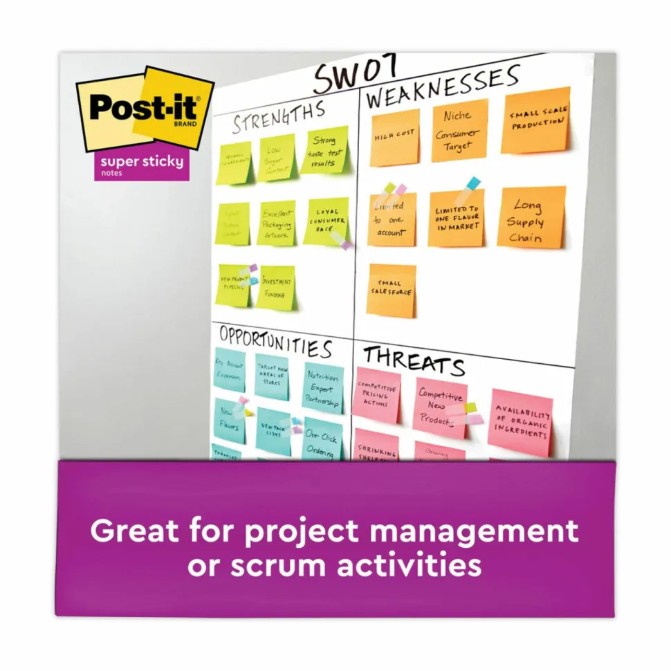 Post-it Super Sticky Notes, 3 x 3 in, 24 Bulk Sticky Note Pads, 70 Sheets/Pad, 2X the Sticking Power, School Supplies, Supernova Neons