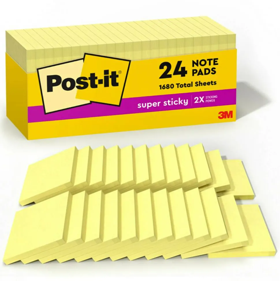 Post-it Super Sticky Notes, 24 Pads, 90 Sheets, 3 in x 3 in, 2x Sticking Power, School Supplies & Office Products - 65424SSCP