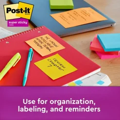Post-it Super Sticky Notes, 3 x 3 in, 12 Sticky Note Pads, 90 Sheets/Pad, 2X the Sticking Power, School Supplies and Office Products, Neon Fizz