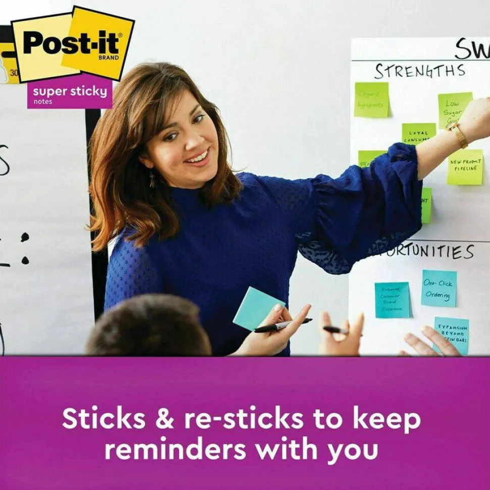 Post-it Super Sticky Notes, 3 x 3 in, 24 Bulk Sticky Note Pads, 90 Sheets/Pad, 2X the Sticky Power, School Supplies and Office Products, Energy Boost