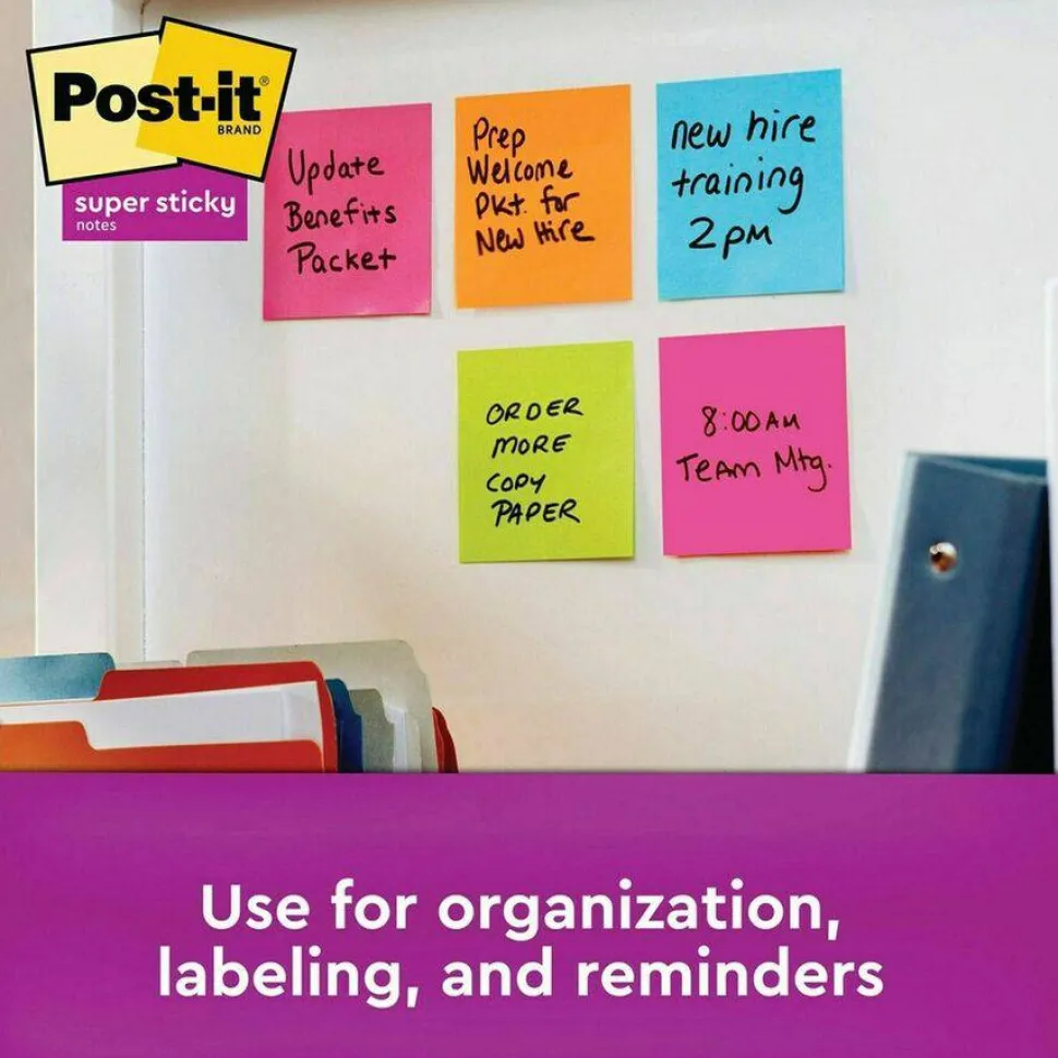 Post-it Super Sticky Notes, 3 x 3 in, 24 Bulk Sticky Note Pads, 90 Sheets/Pad, 2X the Sticky Power, School Supplies and Office Products, Energy Boost