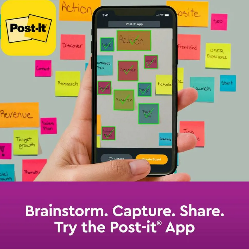 Post-it Super Sticky Notes, 3 x 3 in, 12 Sticky Note Pads, 2X the Sticking Power, School Supplies and Office Products, Supernova Neons