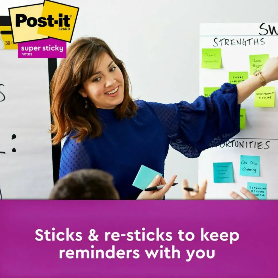 Post-it Super Sticky Notes, 3 x 3 in, 12 Sticky Note Pads, 2X the Sticking Power, School Supplies and Office Products, Supernova Neons