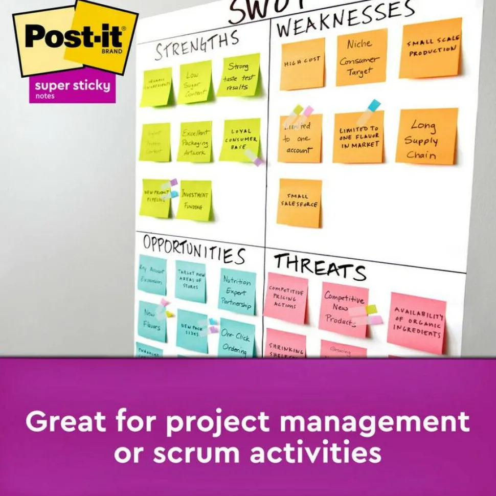 Post-it Super Sticky Notes, 3 x 3 in, 12 Sticky Note Pads, 2X the Sticking Power, School Supplies and Office Products, Supernova Neons