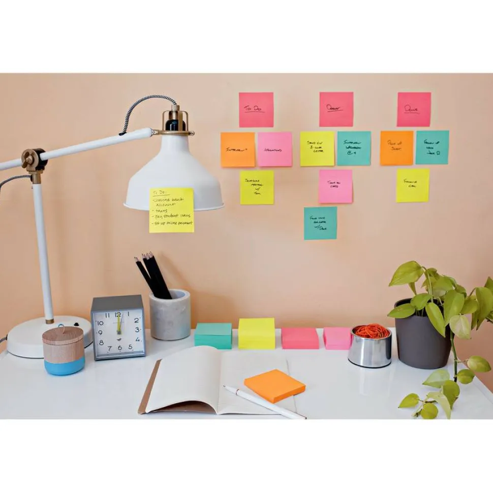 Post-it Super Sticky Notes, 3 x 3 in, 12 Sticky Note Pads, 2X the Sticking Power, School Supplies and Office Products, Supernova Neons