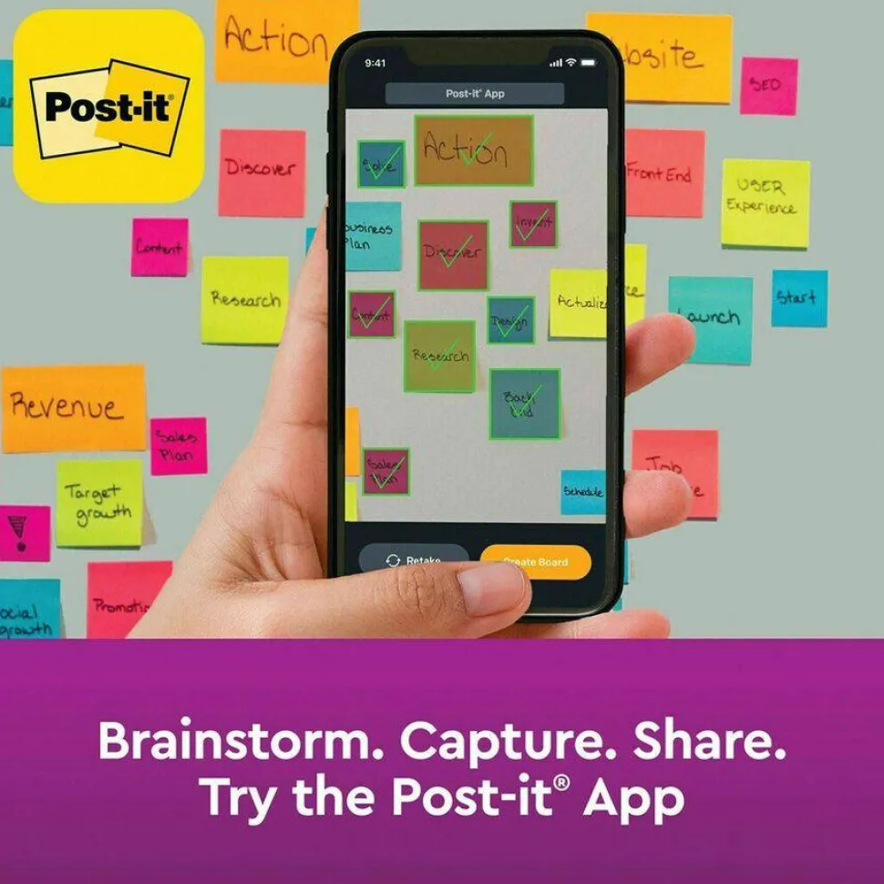Post-it Super Sticky Notes, 3 in x 3 in, 24 Pads, 70 Sheets/Pad, 2x the Sticking Power, School and Office Supplies, Energy Boost Collection