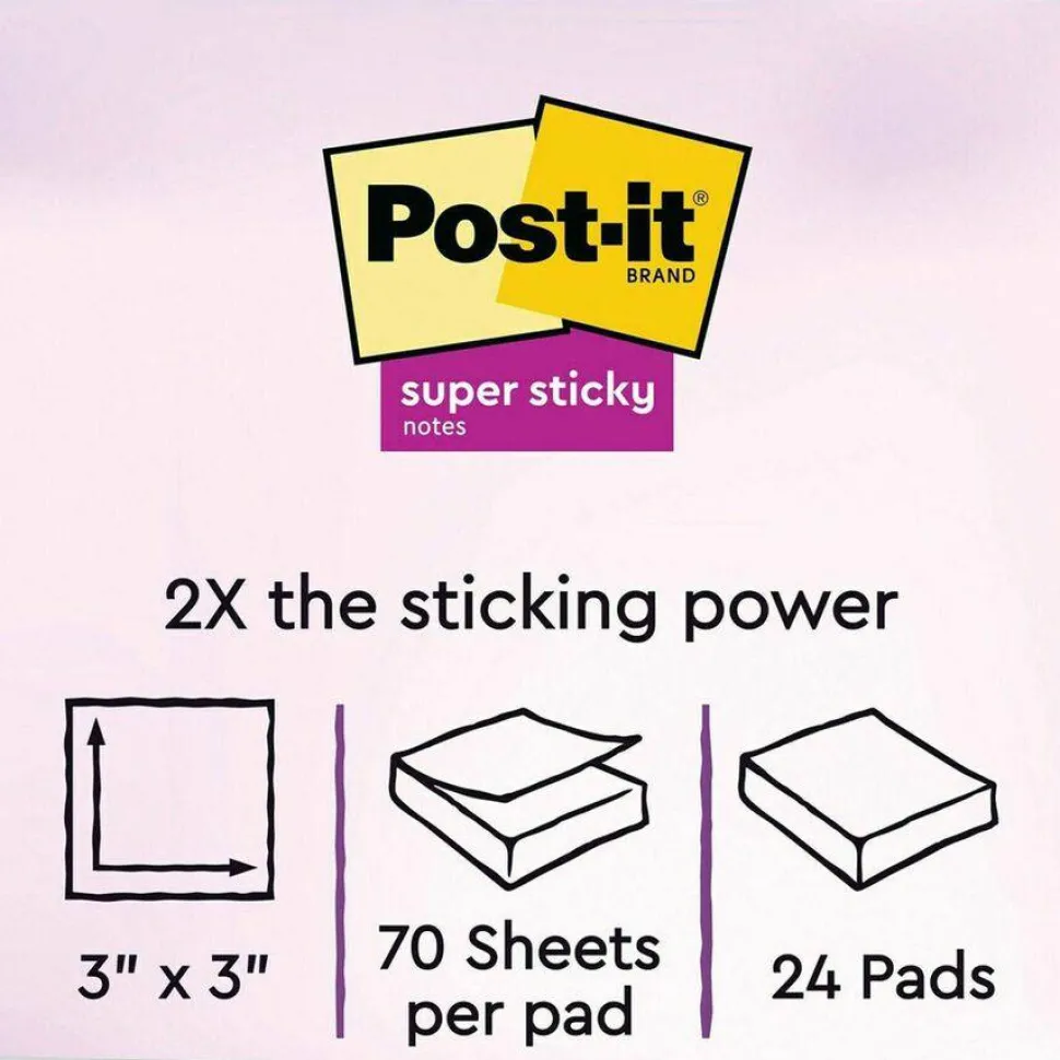 Post-it Super Sticky Notes, 3 in x 3 in, 24 Pads, 70 Sheets/Pad, 2x the Sticking Power, School and Office Supplies, Energy Boost Collection