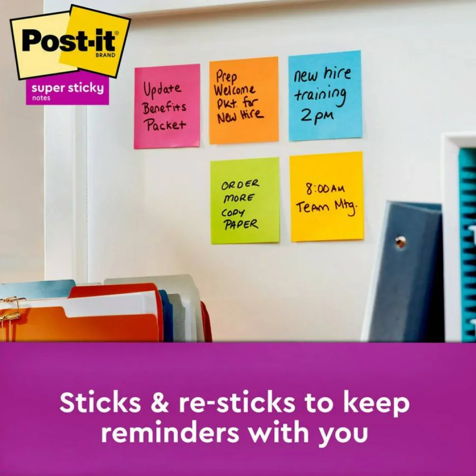 Post-it Super Sticky Notes, 3 x 3 in, 5 Sticky Note Pads, 90 Sheets/Pad, 2X the Sticking Power, School Supplies and Office Products, Energy Boost