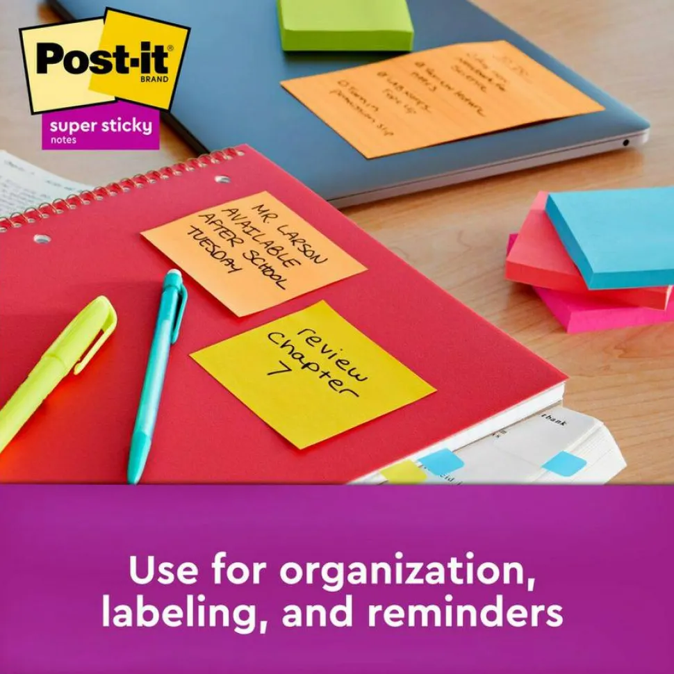 Post-it Super Sticky Notes, 3 x 3 in, 5 Sticky Note Pads, 90 Sheets/Pad, 2X the Sticking Power, School Supplies and Office Products, Energy Boost