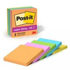 Post-it Super Sticky Notes, 3 x 3 in, 5 Sticky Note Pads, 90 Sheets/Pad, 2X the Sticking Power, School Supplies and Office Products, Energy Boost