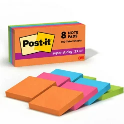 Post-it Super Sticky Notes, 8 Pads, 90 Sheets, 1 7/8 in x 1 7/8 in, 2x Sticking Power, School Supplies & Office Products - 6228SSAU